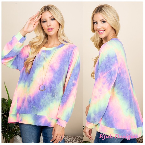 🥰LAST 1! Soft Tie Dye French Terry Hi Lo Pullover - Picture 2 of 6